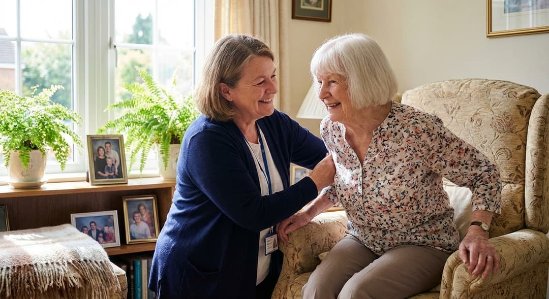 Caregiver and senior engaged in companionship activity